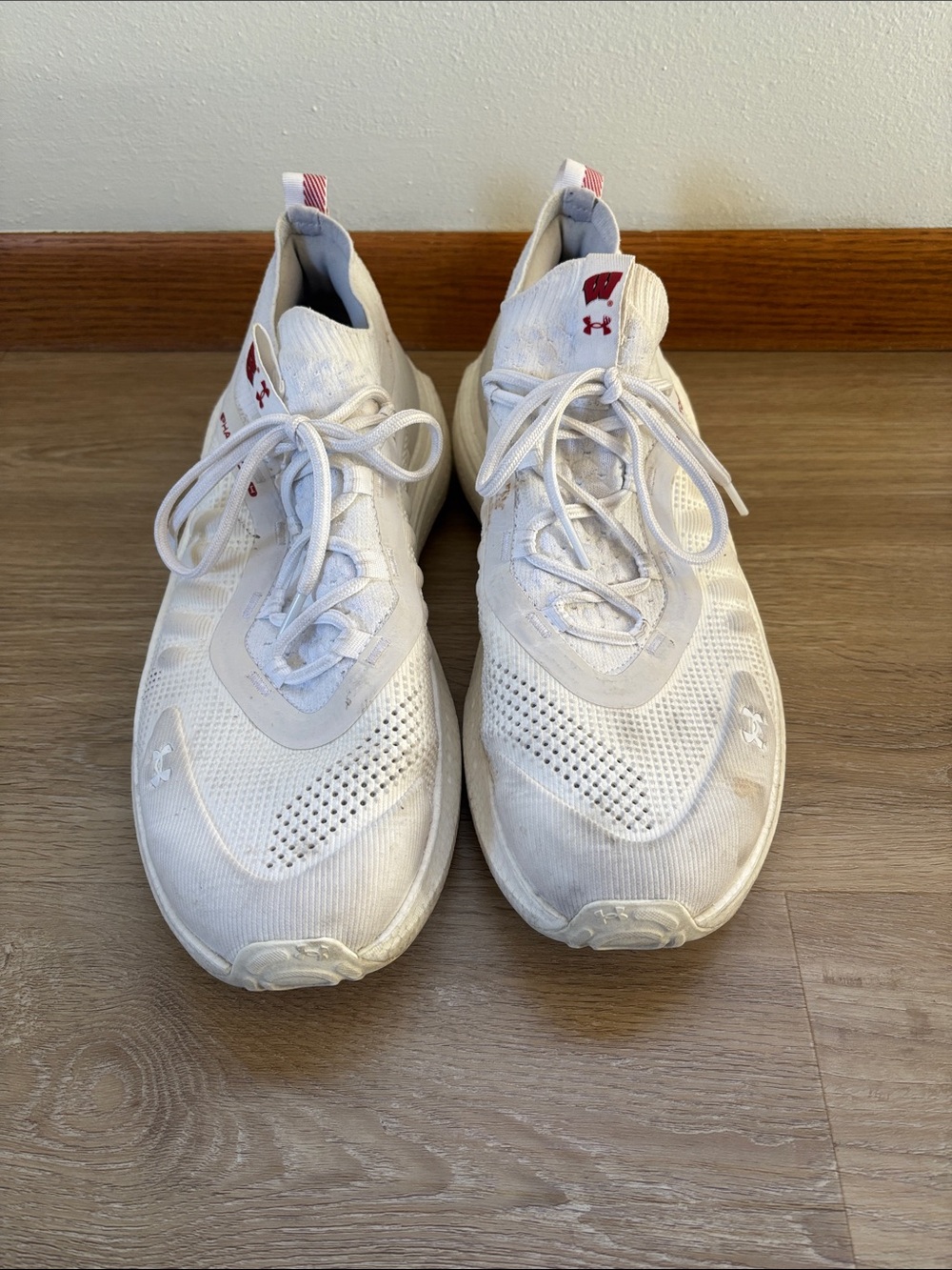 Under Armour Phantom Men’s White Athletic Shoes with Red Accents